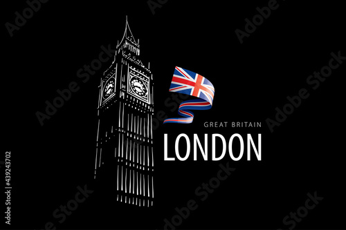 Vector drawing of Big Ben in London on a white background