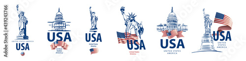Vector set of signs of the Statue of Liberty and the White House of the United States photo