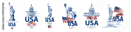 Vector set of signs of the Statue of Liberty and the White House of the United States