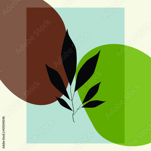 Blad op groene en bruine minimalistische posters met abstracte organische vormensamenstelling in trendy eigentijdse collagestijl, handgeschilderde pastelkleur voor sociale media-verhalen, branding, banner.