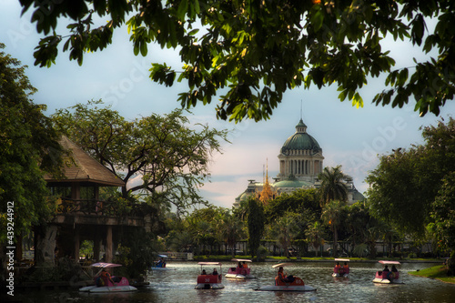 BANGKOK, DUSIT ZOO, The Ananda Samakhom Throne Hall View And Many Of Spinning Pedal Boats At Lake From Dusit Zoo