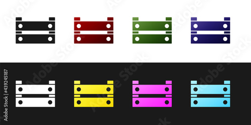 Set Wooden box icon isolated on black and white background. Grocery basket, storehouse crate. Empty wooden container for vegetables, products. Vector