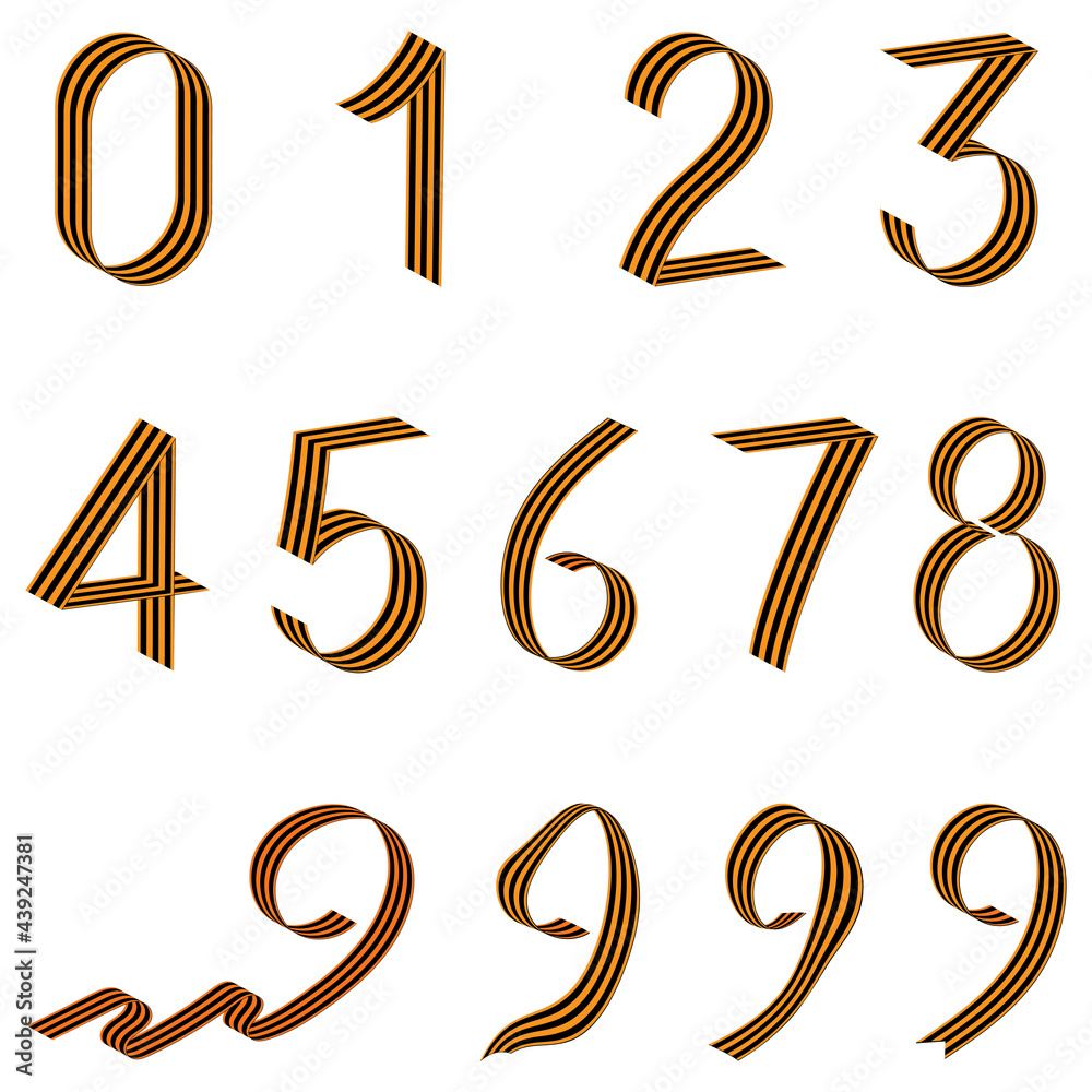A set of numbers 0-9 for the holiday Victory Day on May 9. Vector image on a white background. A set of numbers 0-9 for the holiday Victory Day on May 9. Vector image on a white background.