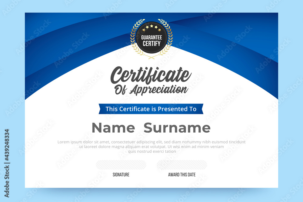 Obraz premium Gradient Certificate of appreciation Template. Blue and white gradient color design.