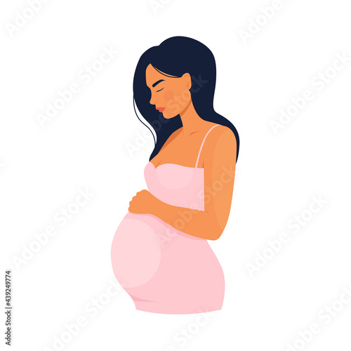 Pregnant woman with belly in hand drawn flat style. Vector stock illustration