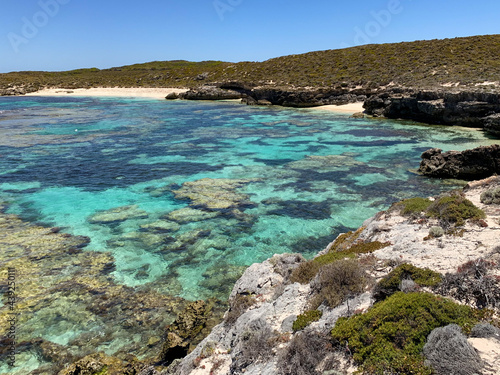 Coast of Rottnest Island with clear water and rock, West Australia