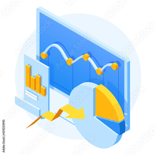 Isometric Expert team for Data Analysis, Business Statistic, Management, Consulting, Marketing. B2B. Data and key performance indicators for business intelligence analytics