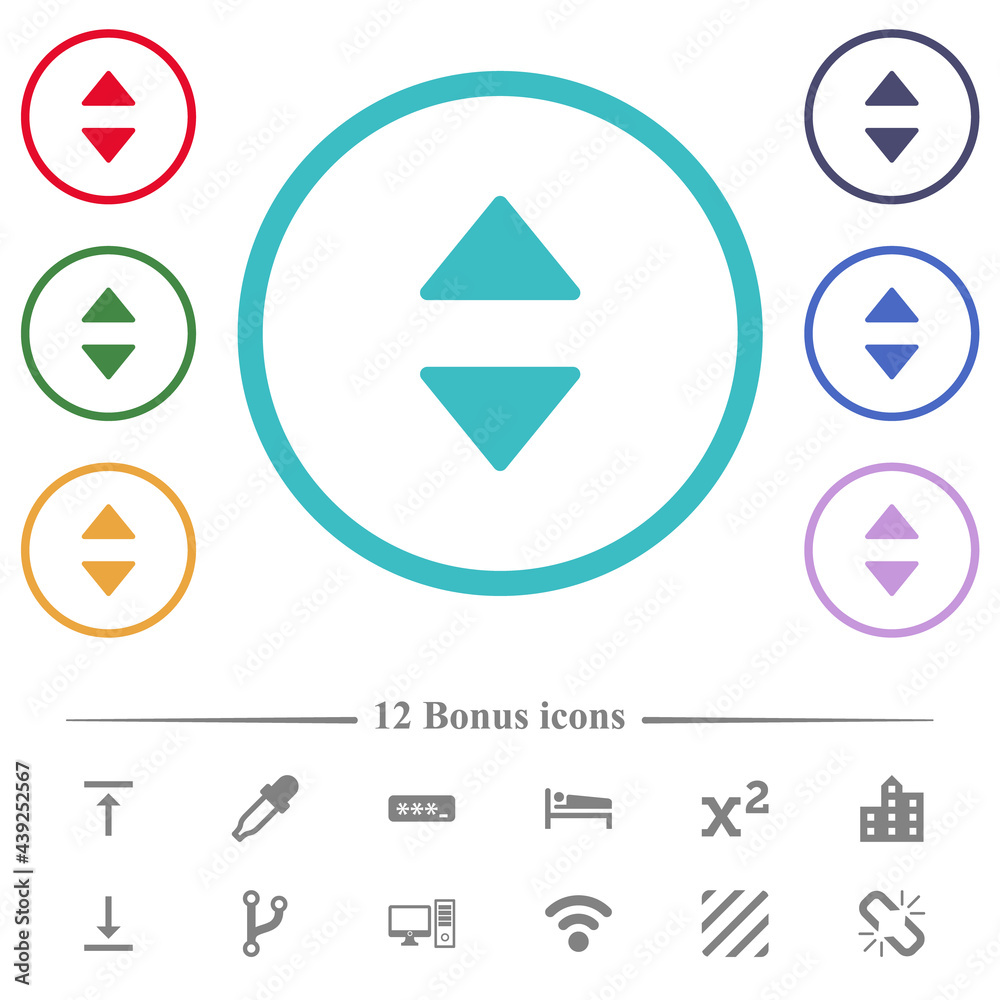 Vertical control arrows flat color icons in circle shape outlines