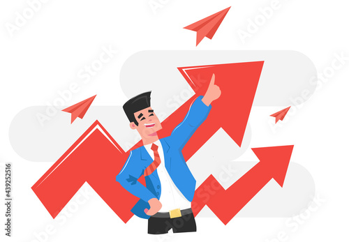 Illustration of a businessman raising the rating of a business and financial position