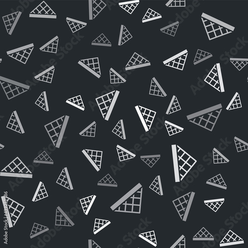 Grey Louvre glass pyramid icon isolated seamless pattern on black background. Louvre museum. Vector