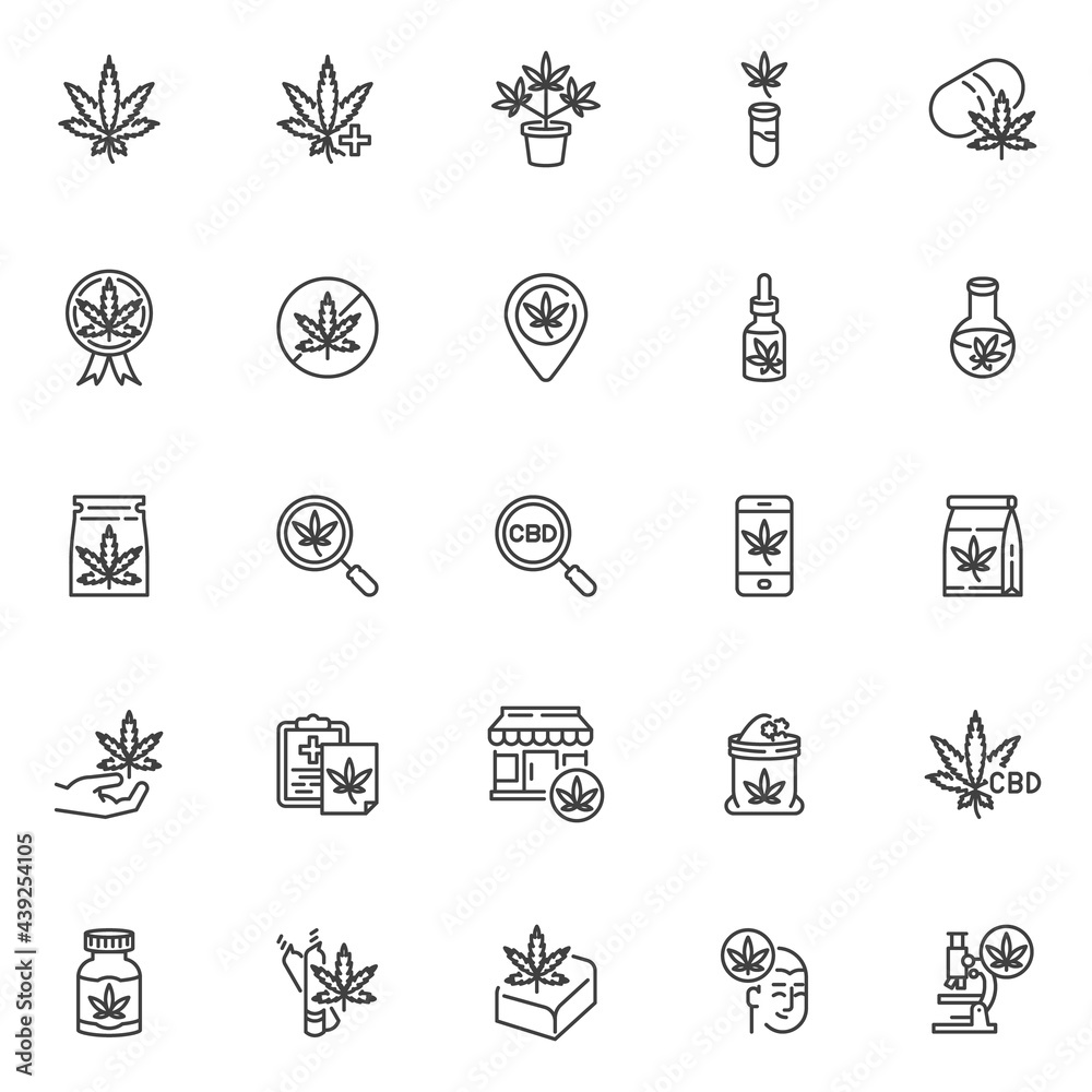Medical cannabis line icons set.