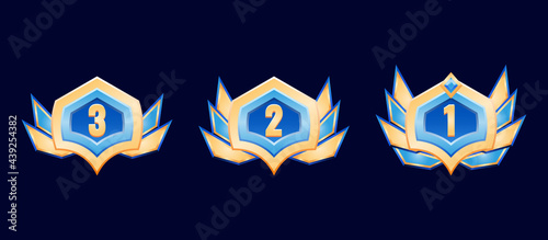 fantasy golden diamond rank badge medal with wings for gui asset elements vector illustration