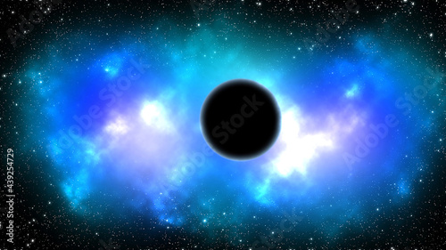 Blue space background with shiny star and eclipse
