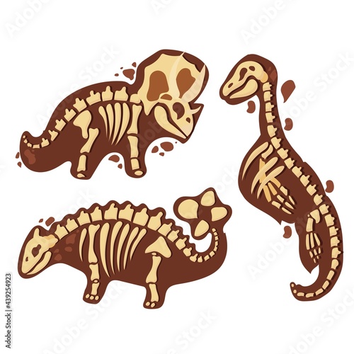 Dinosaur skeleton in cartoon style. The bones of a prehistoric animal underground. Archeology. Vector illustration isolated on white background.