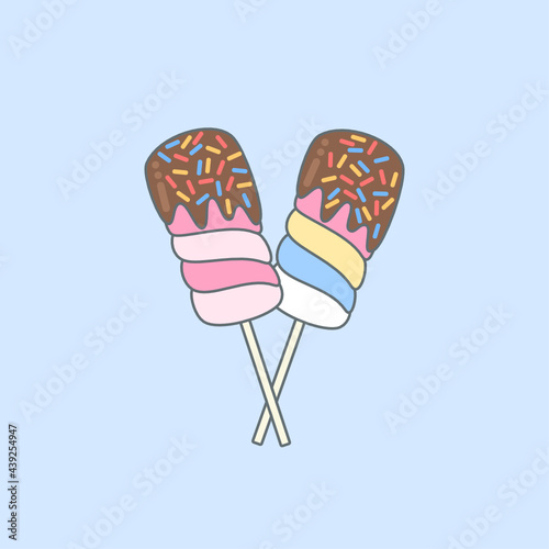 Marshmallow sticks coated with chocolate