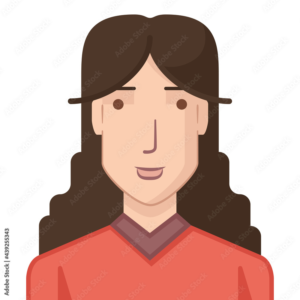 Avatar of a young woman, flat style. Illustration of a young woman drawn in flat style. Avatar of a young woman, flat style. Illustration of a young woman drawn in flat style.