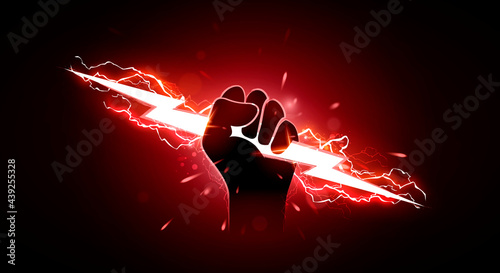 Vector Illustration Hand Holding Red Lightning