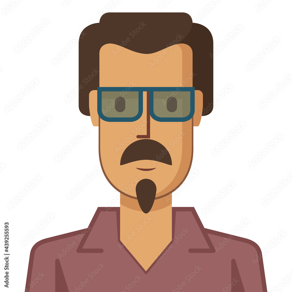 Young man avatar with goatee and mustache, flat style. Illustration of a young man drawn in flat style.