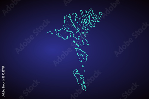 Map of faroe Islands. Wire frame 3D mesh polygonal network line, design sphere, dot and structure. communications map of faroe Islands.
