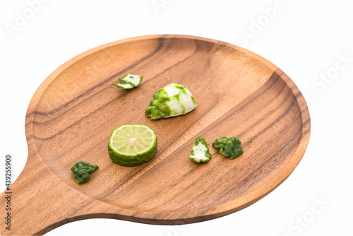 Bergamot and peel prepare on wooden dish to cook