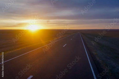 Beautiful sunset on the road in Mongolia