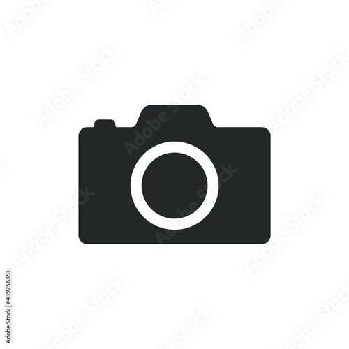 Camera icon symbol. Photograph sign. Simple flat shape logo. Black outline silhouette isolated on white background. Vector illustration image.