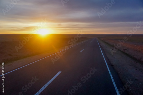 Beautiful sunset on the road in Mongolia © Pavel