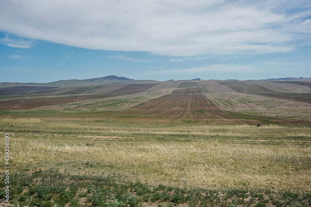 Beautiful landscapes of fields and hills of Mongolia