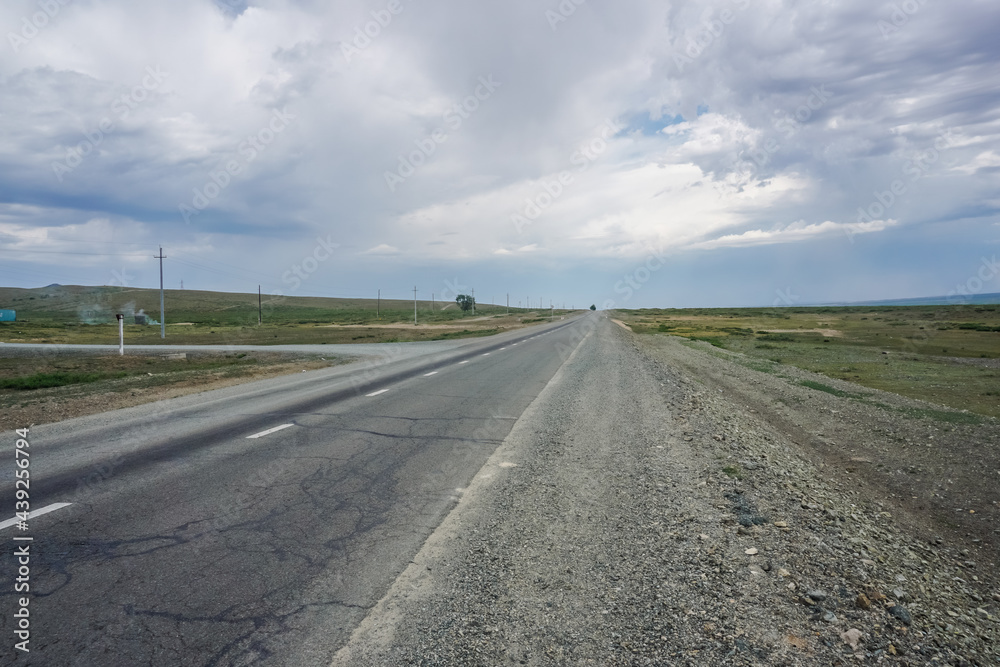Quiet and empty road in Mongolia
