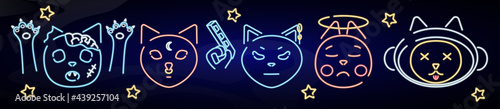 neon cats, neon wall decoration, illustration with cats, neon signs glowing at night, space theme illustration, cat astronaut, zombie, angel, armed cat, in space