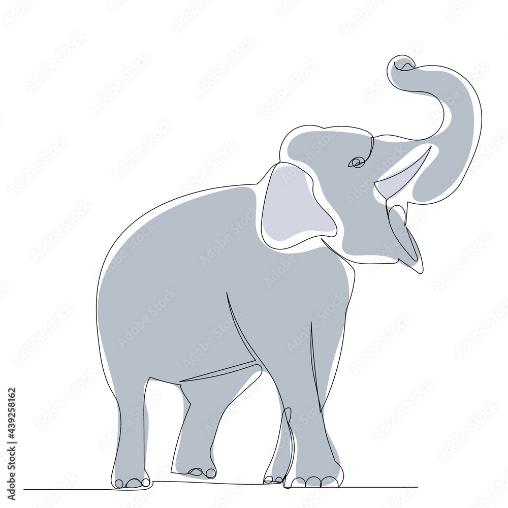 Fototapeta premium gray elephant drawing by one continuous line, isolated