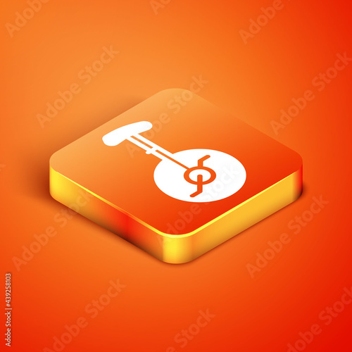 Isometric Unicycle or one wheel bicycle icon isolated on orange background. Monowheel bicycle. Vector