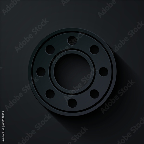 Paper cut Bicycle ball bearing icon isolated on black background. Paper art style. Vector