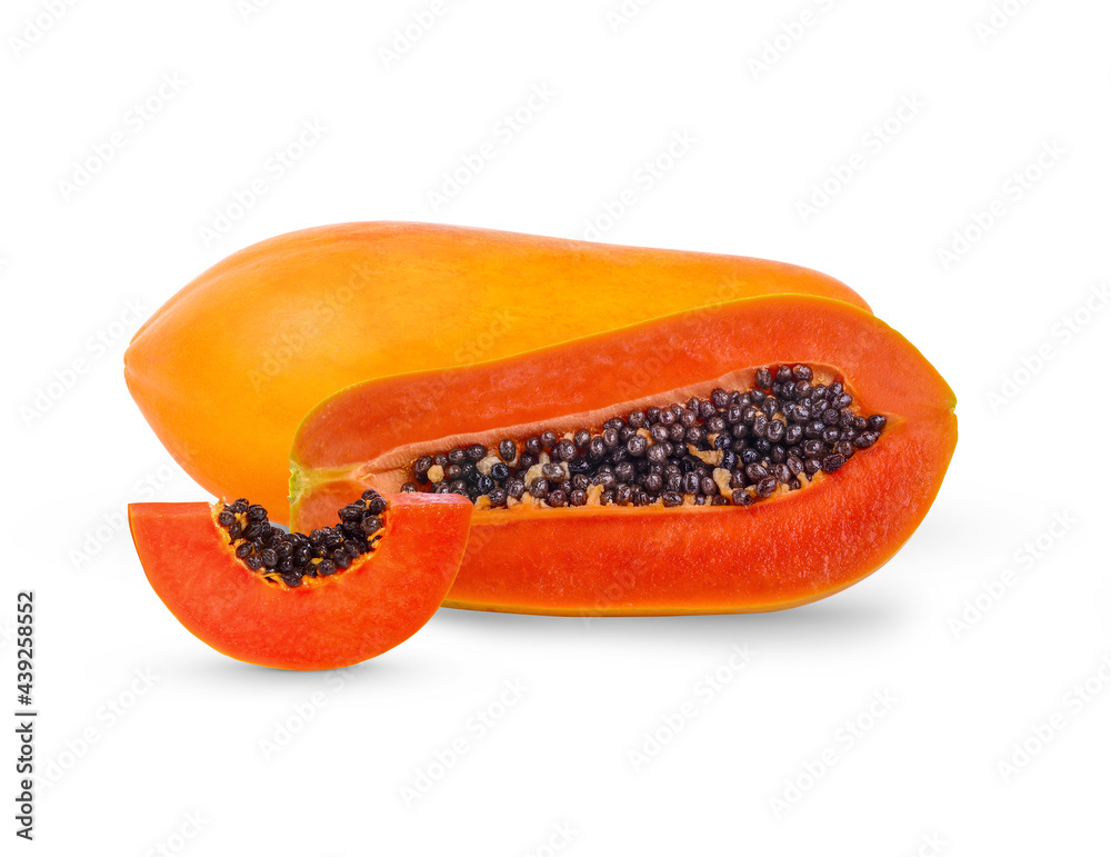 Ripe papaya sliced isolated on white background