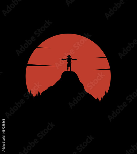 illustration of a climber on a cliff with silhouette design style