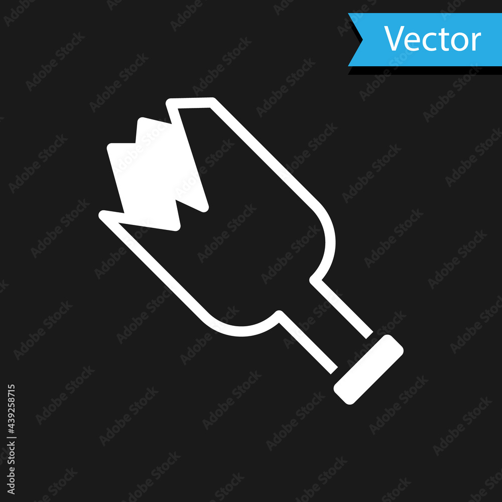 White Broken bottle as weapon icon isolated on black background. Vector White Broken bottle as weapon icon isolated on black background. Vector