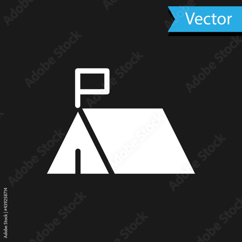 White Protest camp icon isolated on black background. Protesting tent. Vector