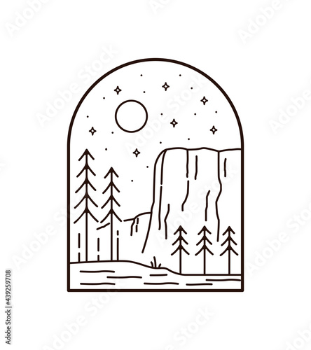 el capitan yosimete national park in mono line art, patch badge design, emblem design, T-Shirt Design