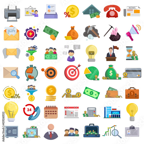 business finances vector clip art set with money, bank, chart. office