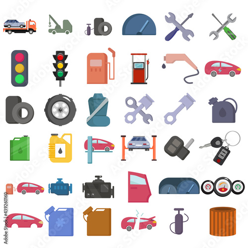 Car service vector clip art set with car key, car lifting, car pistol, car engine, car oil photo