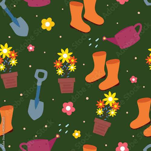 Cute seamless pattern with cartoon gardening for fabric print, textile, gift wrapping paper. colorful vector for kids, flat style