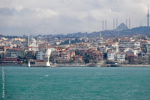 The buildings on shore Bosphorus, Istanbul, Turkey. 