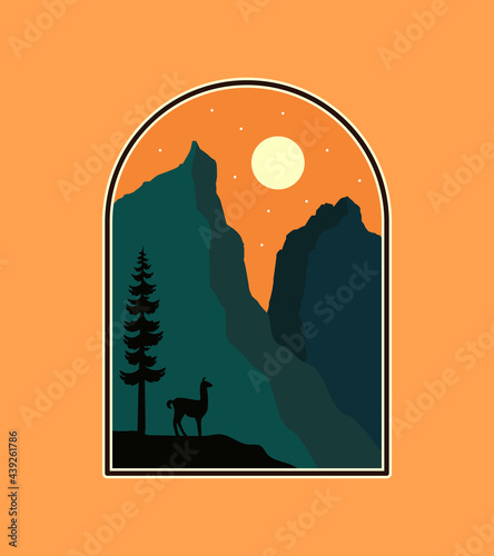 Ilama in Torres del paine national park patagonia in chile with silhouette illustration style