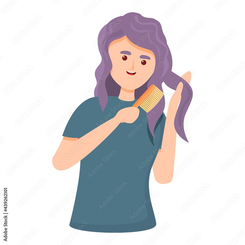 Woman combs hair icon. Cartoon of Woman combs hair vector icon for web design isolated on white background Woman combs hair icon. Cartoon of Woman combs hair vector icon for web design isolated on white background