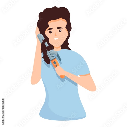 Woman straightens hair icon. Cartoon of Woman straightens hair vector icon for web design isolated on white background