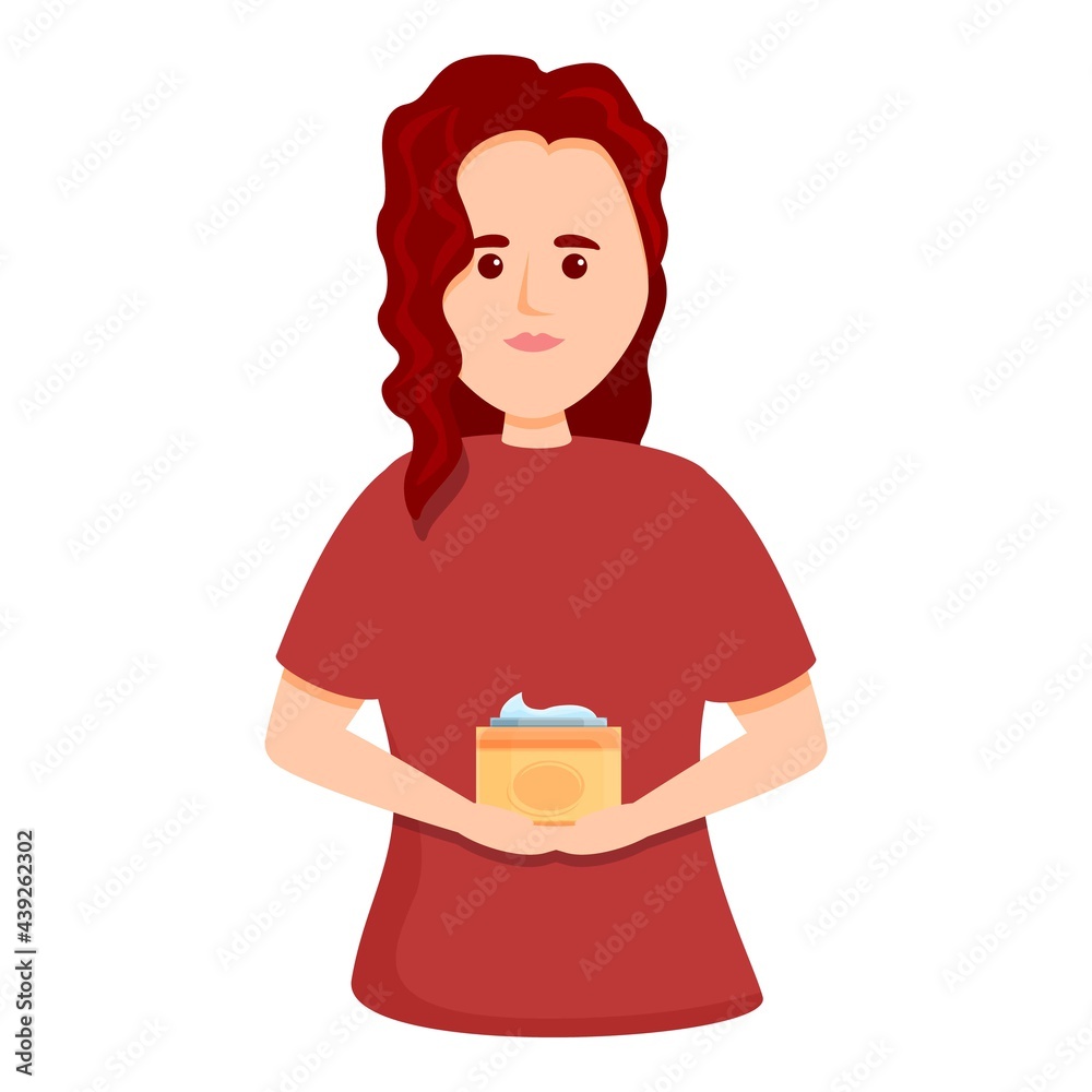 Woman with cream icon. Cartoon of Woman with cream vector icon for web design isolated on white background