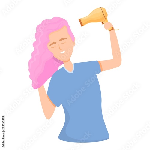 Woman dries hair icon. Cartoon of Woman dries hair vector icon for web design isolated on white background