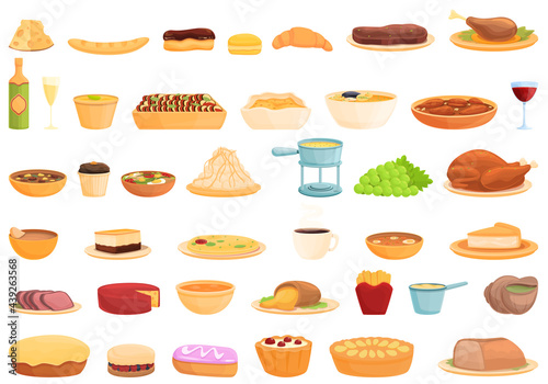 French cuisine icons set. Cartoon set of french cuisine vector icons for web design photo