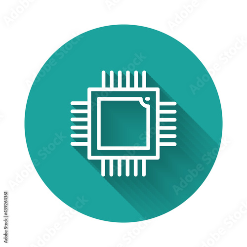 Black Computer processor with microcircuits CPU icon isolated on white background. Chip or cpu with circuit board. Micro processor. Abstract banner with liquid shapes. Vector