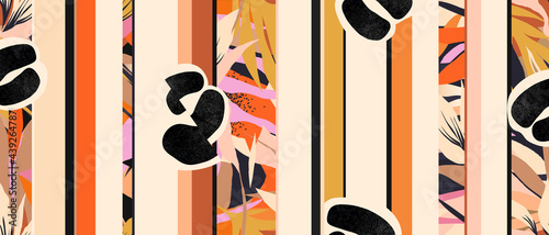 Modern striped floral print. Creative colorful seamless pattern. Fashionable template for design.
